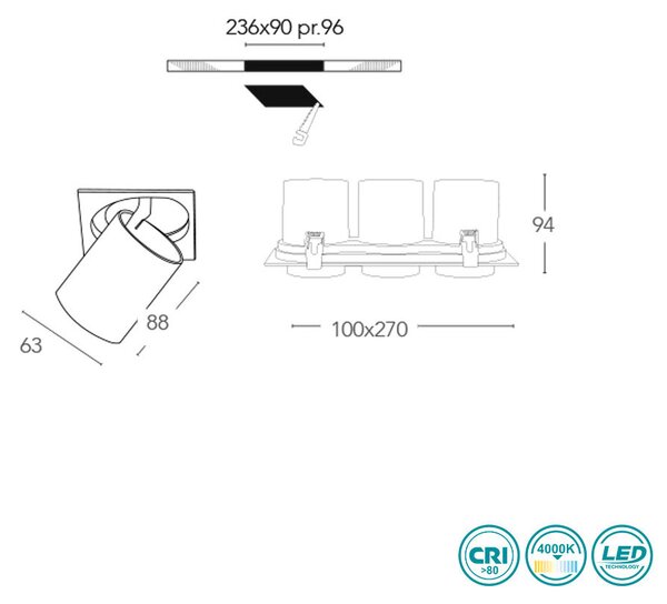 Φωτιστικό Σποτ Χωνευτό Intec Outsider-3X15M 8031414864102 (4000K)