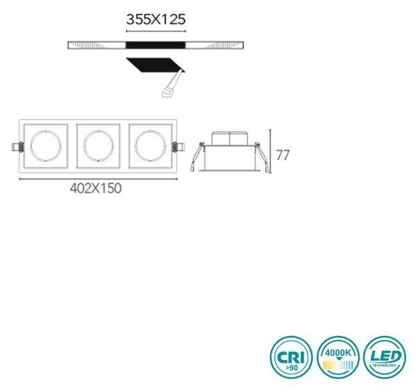 Φωτιστικό Σποτ Χωνευτό Intec Apollo-3X20M 8031440360739 (4000K)