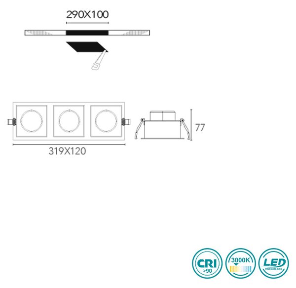 Φωτιστικό Σποτ Χωνευτό Intec Apollo-3X10C 8031440360661 (3000K)