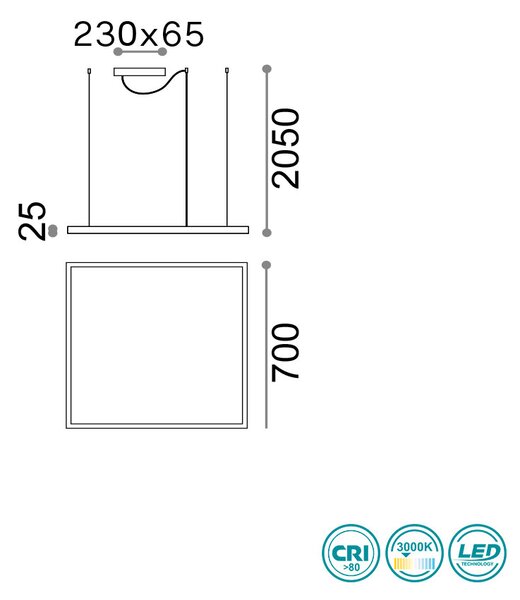 Φωτιστικό Κρεμαστό Ideal Lux Oracle Slim 259185 D70 Μαύρο (3000Κ)