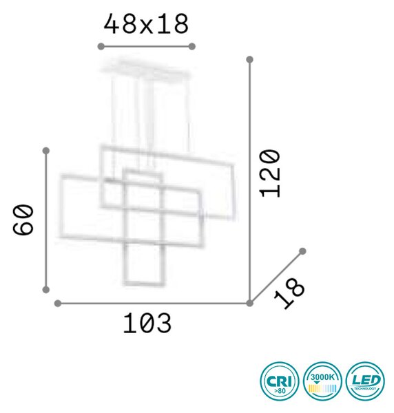 Φωτιστικό Κρεμαστό Ideal Lux Frame 269382 Μαύρο (3000Κ)