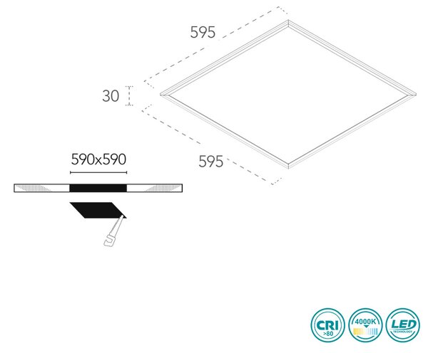 Φωτιστικό Panel Χωνευτό Intec Panel-60x60BK 8031414874323 (4000K)