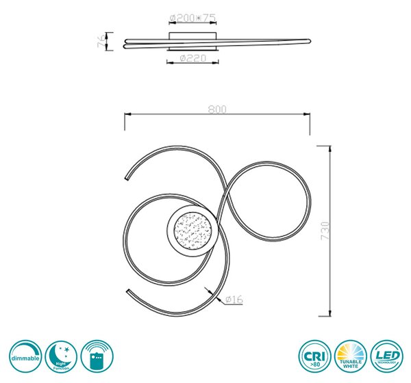 Φωτιστικό Οροφής Trio Lighting Jive 623419232 Μαύρο Ματ