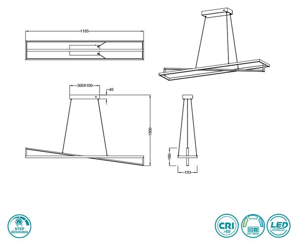 Φωτιστικό Κρεμαστό Trio Lighting Edge 326810132 Μαύρο Ματ