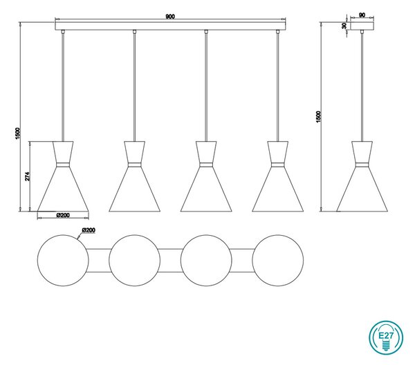 Κρεμαστό Φωτιστικό Ράγα RL Lighting Enzo R30784032 Μαύρο Ματ