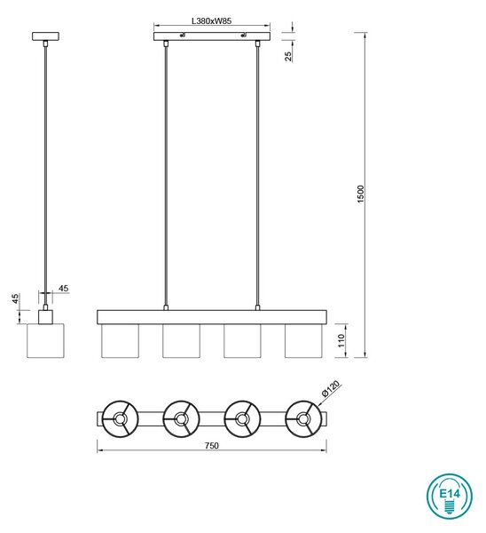 Φωτιστικό Κρεμαστό Ράγα Vintage Industrial RL Lighting Cameron R30654001 Λευκό