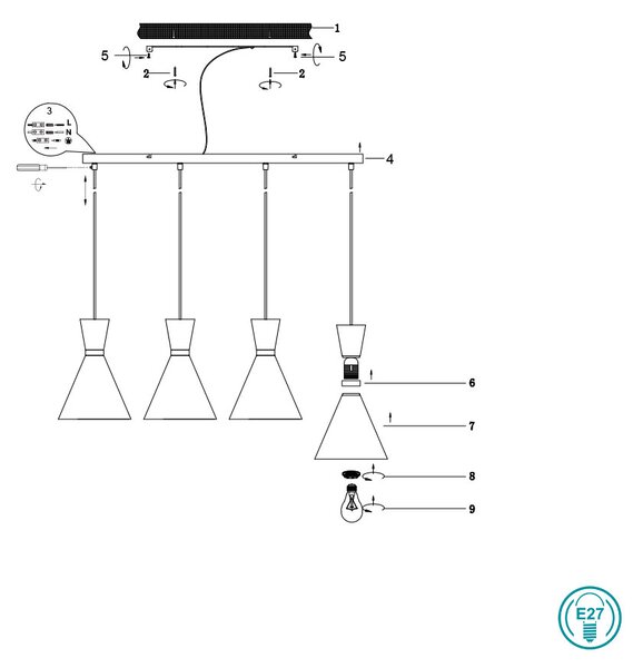 Κρεμαστό Φωτιστικό Ράγα RL Lighting Enzo R30784032 Μαύρο Ματ