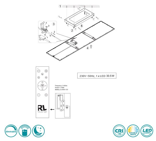 Φωτιστικό Panel Οροφής RL Lighting Gamma R62861287 Γκρι