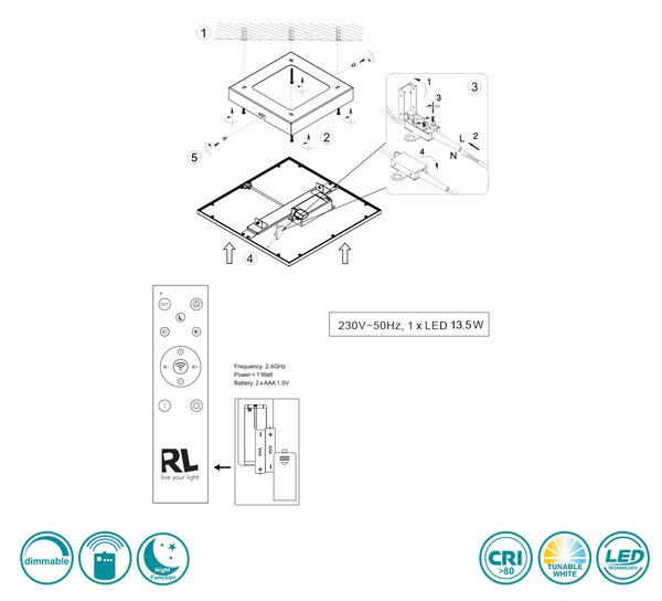 Φωτιστικό Panel Οροφής RL Lighting Gamma R62863032 Μαύρο Ματ