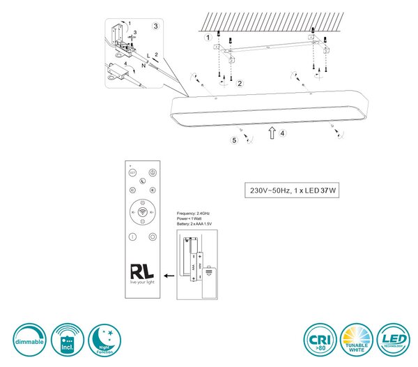 Φωτιστικό Οροφής RL Lighting Asterion R62451932 Μαύρο Ματ