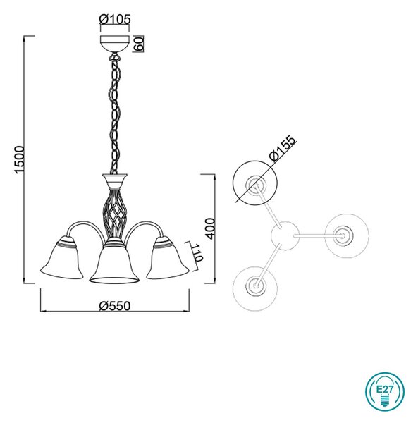 Φωτιστικό Κρεμαστό Trio Lighting Rustica 101000324 Σκουριά Χαλκού