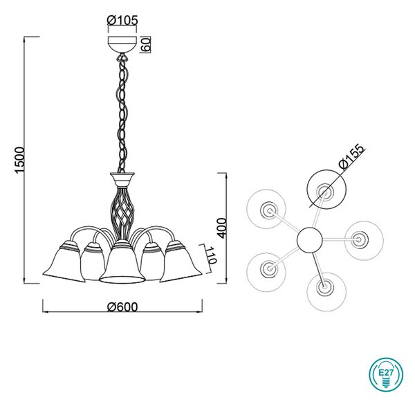 Φωτιστικό Κρεμαστό Trio Lighting Rustica 101000524 Σκουριά Χαλκού