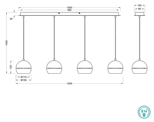 Φωτιστικό Κρεμαστό Ράγα Trio Lighting Fletcher 313300432 Μαύρο Ματ