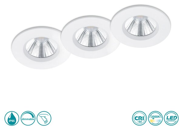 Φωτιστικό Σποτ Χωνευτό Trio Lighting Zagros 650710331 Λευκό Ματ (IP65) (ΣΕΤ 3 ΤΕΜ.)