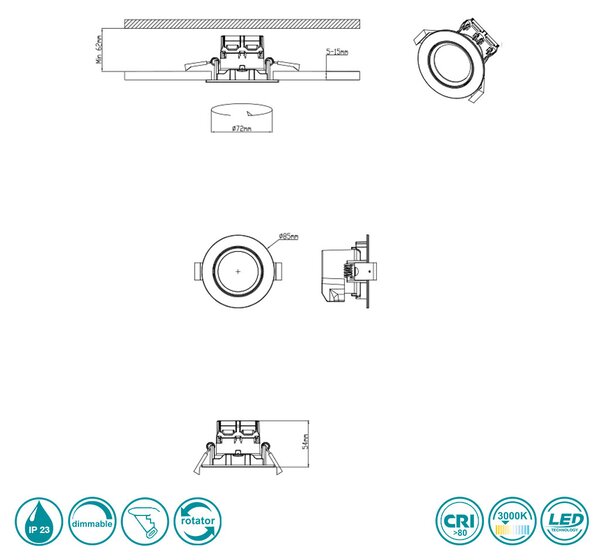 Φωτιστικό Σποτ Χωνευτό Κινητό Trio Lighting Pamir 650510106 Χρώμιο (IP23)