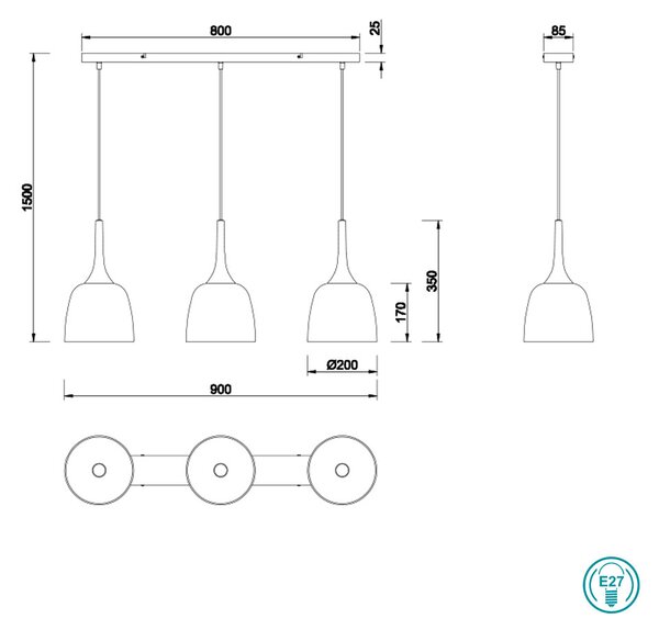 Κρεμαστό Φωτιστικό Ράγα Trio Lighting Chiron 310800308 Οξυντέ-Μαύρο Ματ