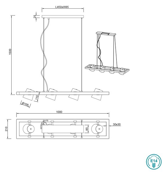 Φωτιστικό Κρεμαστό Ράγα Trio Lighting Bell 301900467 Νίκελ Αντικέ