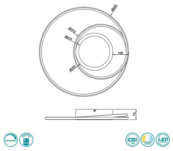 Φωτιστικό Οροφής Trio Lighting Yava 672310232 Μαύρο Ματ