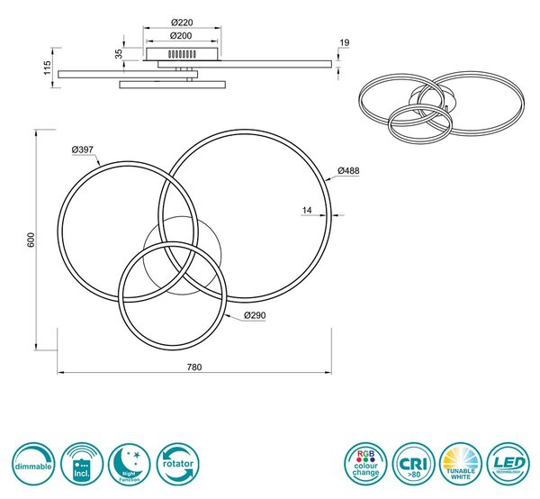 Φωτιστικό Οροφής Trio Lighting Winona 670810632 Μαύρο Ματ