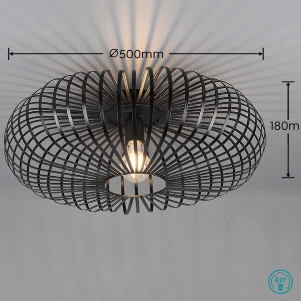 Φωτιστικό Οροφής Vintage Trio Lighting Johann 606905032 Μαύρο Ματ