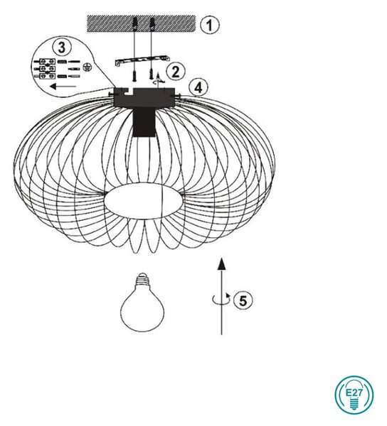 Φωτιστικό Οροφής Vintage Trio Lighting Johann 606905032 Μαύρο Ματ