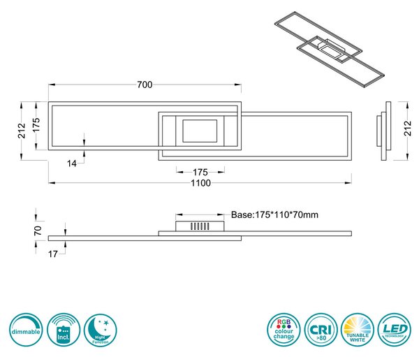 Φωτιστικό Οροφής Trio Lighting Ganado 670710507 Νίκελ Ματ