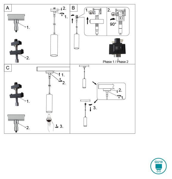 Κρεμαστό Ράγας DUOline Trio Lighting Marley 73240132 Μαύρο Ματ