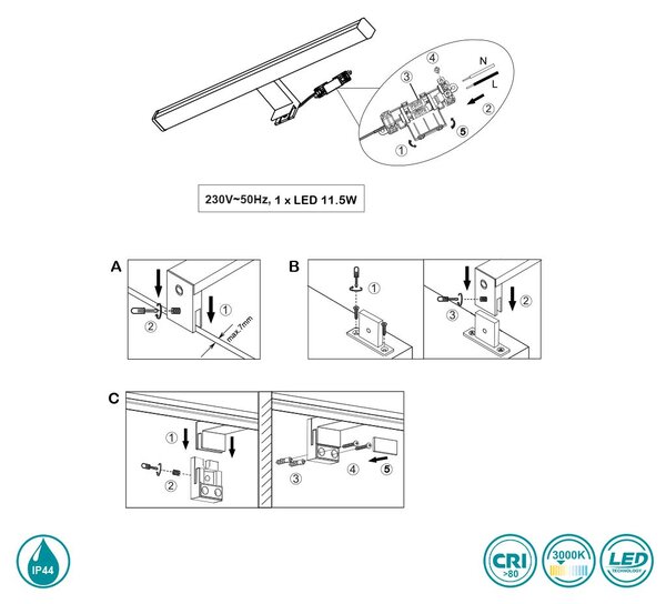 Απλίκα Μπάνιου Trio Lighting Lino 284116032 Μαύρο Ματ