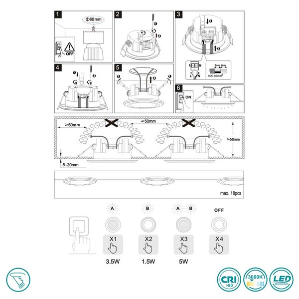 Φωτιστικό Σποτ Χωνευτό Trio Lighting Core 652510106 Χρώμιο