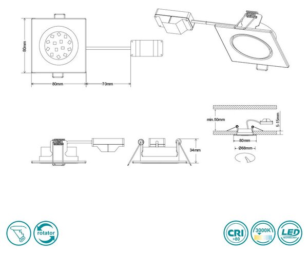 Φωτιστικό Σποτ Χωνευτό Κινητό Trio Lighting Rila 650210107 Νίκελ Ματ