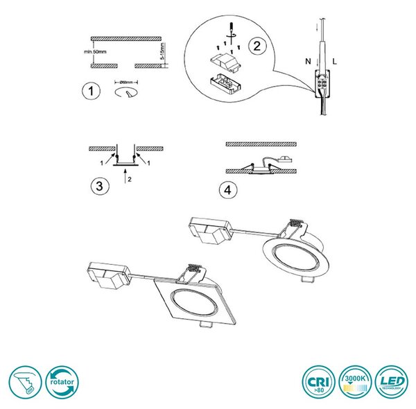 Φωτιστικό Σποτ Χωνευτό Κινητό Trio Lighting Rila 650210107 Νίκελ Ματ