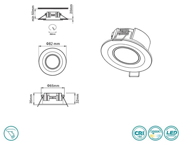 Φωτιστικό Σποτ Χωνευτό Trio Lighting Core 652510132 Μαύρο Ματ