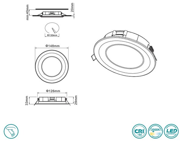 Φωτιστικό Σποτ Χωνευτό Trio Lighting Core 652610131 Λευκό Ματ