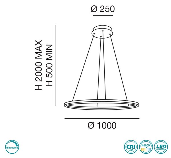 Φωτιστικό Κρεμαστό Fabas Luce Giotto 3508-42-101 Μαύρο (4000K)