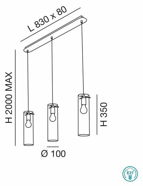 Φωτιστικό Κρεμαστό Ράγα Fabas Luce Sintesi 3480-47-126 Φυμέ