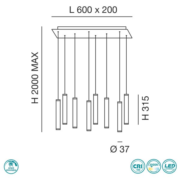 Φωτιστικό Κρεμαστό Ράγα Fabas Luce Prado 3685-46-101 Μαύρο