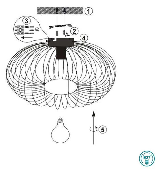 Φωτιστικό Οροφής Vintage Trio Lighting Johann 606903032 Μαύρο Ματ