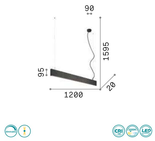 Γραμμικό Φωτιστικό Ideal Lux Linus 241975 Μαύρο (3000Κ)