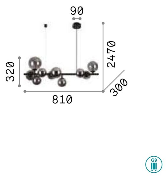 Κρεμαστό Φωτιστικό Ideal Lux Perlage 271408 Μαύρο