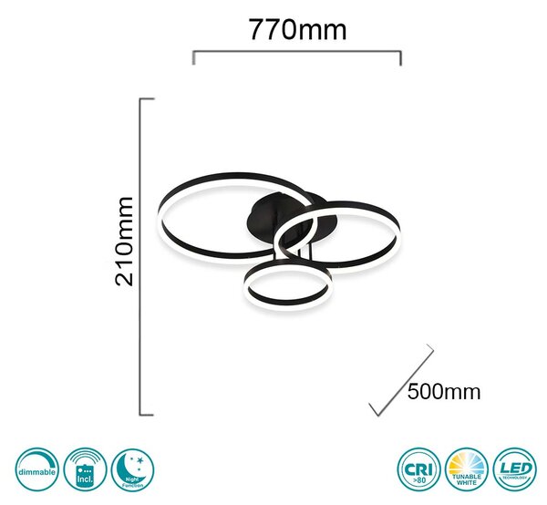 Φωτιστικό Οροφής Sun Light Kievo C88059/3-BK Μαύρο Ματ (Tunable White)