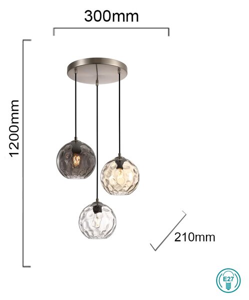 Φωτιστικό Κρεμαστό Sun Light Parlia PARLIA-3R-CR Νίκελ Ματ