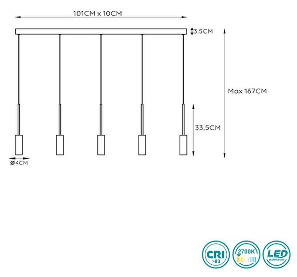 Φωτιστικό Κρεμαστό Ράγα Lucide Tubule 24401-35-30 Μαύρο