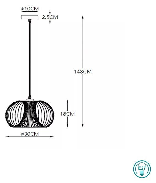 Φωτιστικό Κρεμαστό Lucide Vinti 02400-30-30 Μαύρο