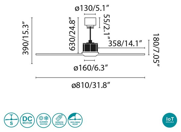 Ανεμιστήρας Οροφής Faro Justfan 33425WP Μαύρο Ματ-Καρυδιά χωρίς Φως Smart