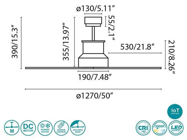 Ανεμιστήρας Οροφής Faro Winche 33481WP-7 Μαύρος με Φως Smart