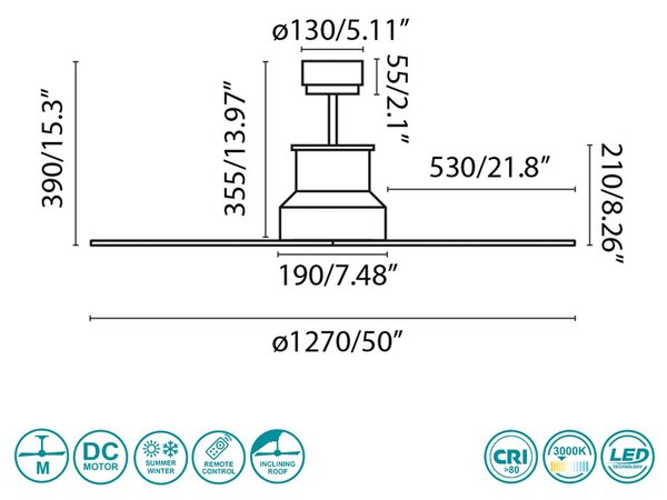 Ανεμιστήρας Οροφής Faro Winche 33481-7 Μαύρος με Φως