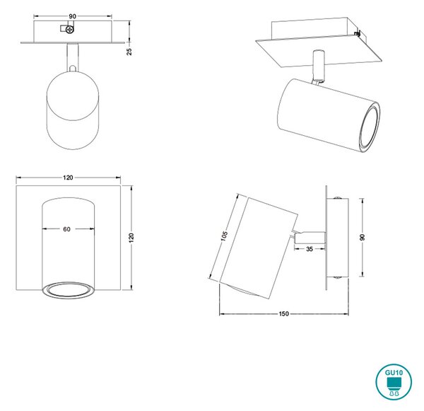 Απλίκα Σποτ Retro Trio Lighting Marley 802400180 Μαύρο-Χρυσό