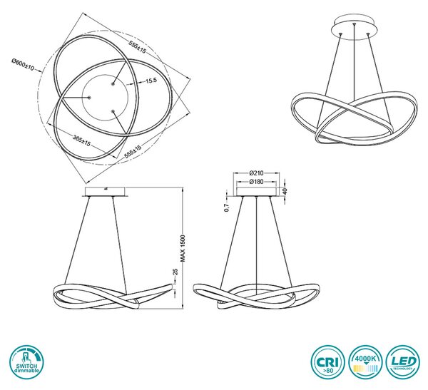 Φωτιστικό Κρεμαστό RL Lighting Course R32051407 Νίκελ Ματ (4000K)