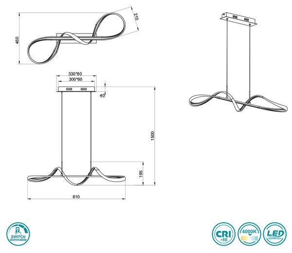 Φωτιστικό Κρεμαστό Ράγα RL Lighting Perugia R37091106 Χρώμιο (4000K)