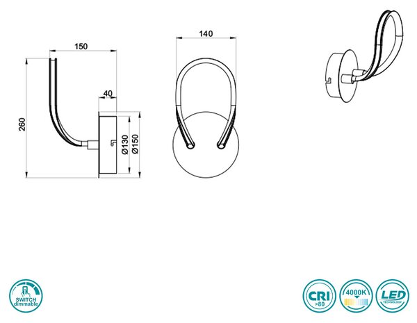 Απλίκα RL Lighting Bologna R27051106 Χρώμιο (4000K)